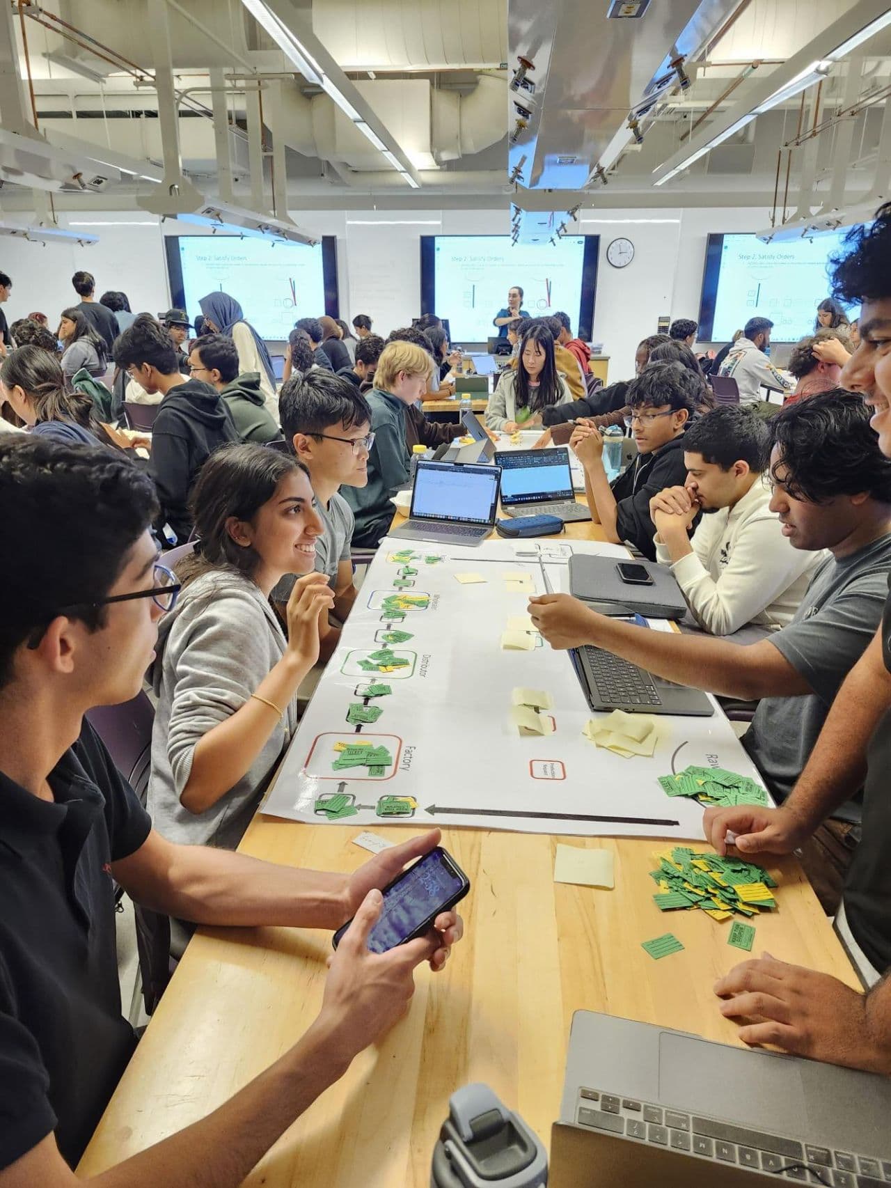 Students working on supply chain game