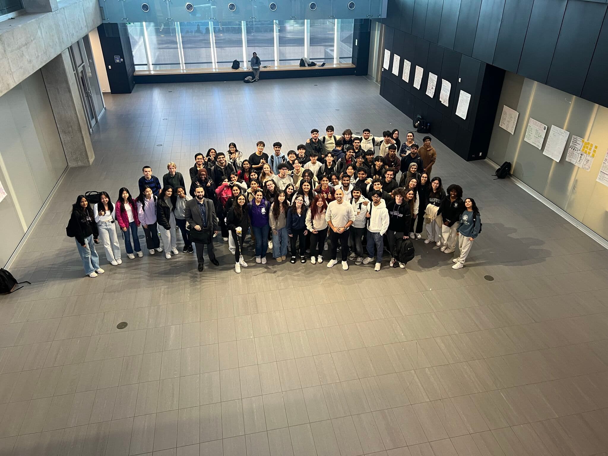 Class photo from above in atrium